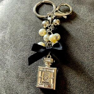 Silver Bag Charm with faux pearls